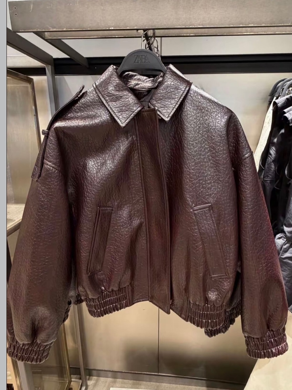 Zara NWT Burgundy faux Leather bomber Jacket